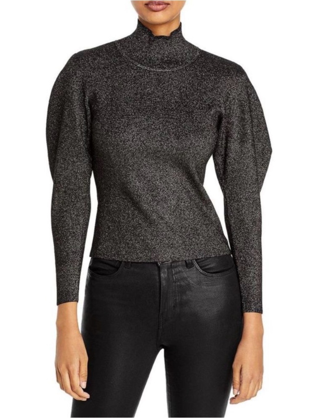 A.L.C. Womens Samuel Black Metallic Mock Neck Shirt Pullover Sweater Small